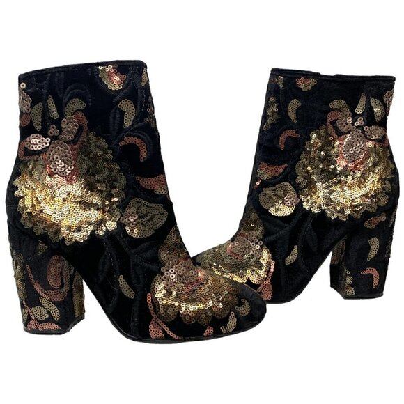 Aldo Black Velvet Sequin Embellished Ankle Boots - Picture 1 of 8